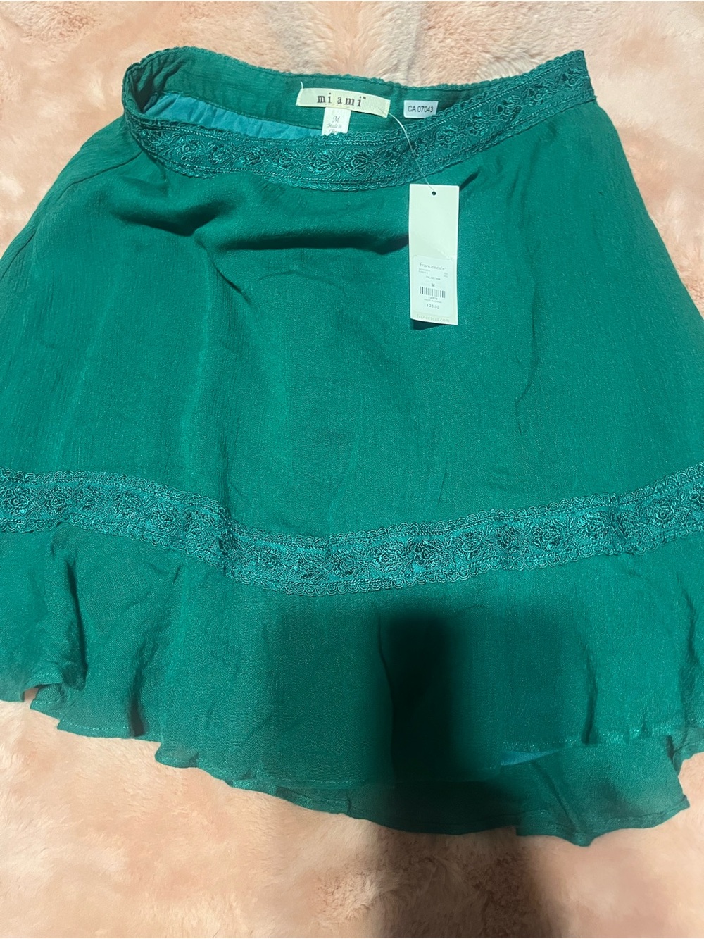 Miami Green Boho Fairycore Lace-Trim Skirt